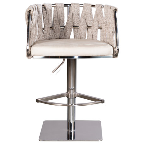 Milano Adjustable Swivel Bar Counter Chair Stool, Off White, Silver