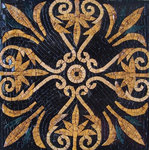 Mozaico - Art Mosaic Decorative Tile, Jacinta, 31"x31" - The Jacinta art mosaic decorative tile features an Arabesque floral design with chic curly leaves and stylish golden blooms. Made from hand-cut marble it makes an elegant tile border accent and comes in standard and custom sizes for your next home beautifying project.