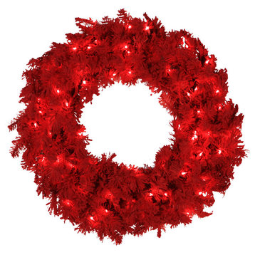 Vickerman Flocked Wreath, Wreath: Red, Lights: Red LED, 24"