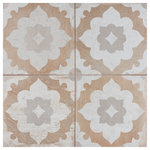 Merola Tile - Kings Clay Blossom Ceramic Floor and Wall Tile - Imported from Spain, our Kings Clay Blossom 17-5/8" x 17-5/8" Ceramic Floor and Wall Tile emulates vintage cement tiles. This hydraulic style floor and wall tile features floral motifs in natural, earth toned shades. Inspired by Vietnamese ceramics and the wabi-sabi philosophy, interior architect and furniture designer, Francisco Segarra, designed this collection to explore the possibilities of clay as a creative and decorative element. Using earth tones, natural textures and a more relaxed vintage aesthetic, this collection generates warm and comfortable interiors, which further reflect the essence of wabi-sabi. Available in 10 print variations that are randomly distributed throughout each case, the variation throughout each tile mimics an authentic aged appearance. Save time and labor spent arranging smaller square tiles and instead install these durable ceramic slabs, which have squares separated by scored grout lines. Its durable and glazed features make this tile an ideal choice for indoor installations including kitchens, bathrooms, backsplashes, showers and entryways. Tile is the better choice for your space. This tile is made from natural ingredients, making it a healthy choice as it is free from allergens, VOCs, formaldehyde and PVC.