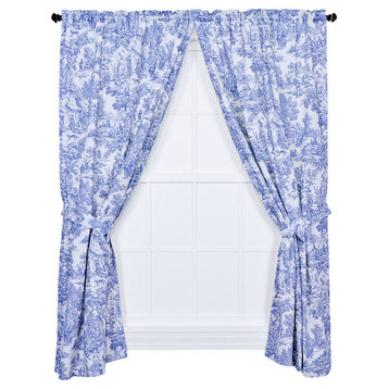 Victoria Park Toile Panel Pair Curtains With Tiebacks, Blue, 68"x84"