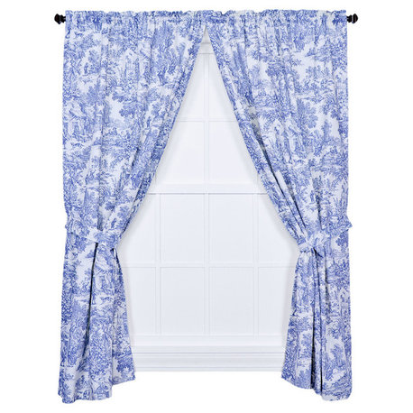 Victoria Park Toile Panel Pair Curtains With Tiebacks, Blue, 68"x84"