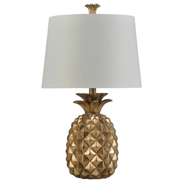 Gold Pineapple Table Lamp | White Shade | Matching Finial | 150W - 3-Way Switc