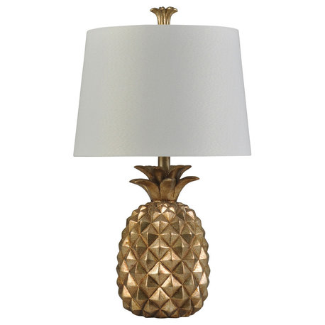 Gold Pineapple Table Lamp | White Shade | Matching Finial | 150W - 3-Way Switc