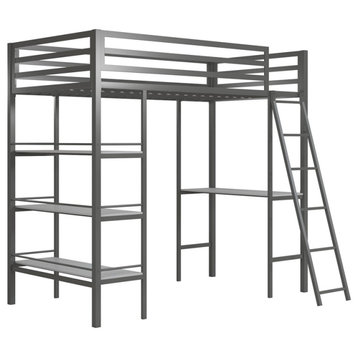 Little Seeds Nova Metal Twin Loft Bed with Shelves in Gunmetal Gray