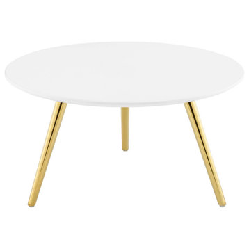 Lippa 28" Round Wood Top Coffee Table With Tripod Base, Gold White