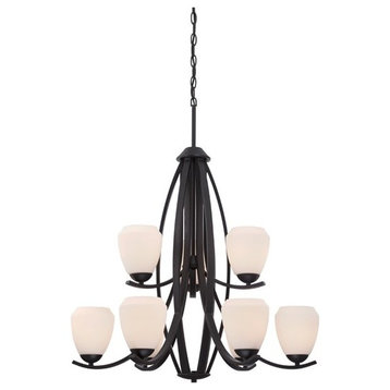Nuvo Bali 9-Light Textured Black and Etched Opal Glass Chandelier