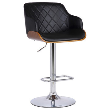 Toby Adjustable Barstool, Chrome Finish With Black Faux Leather