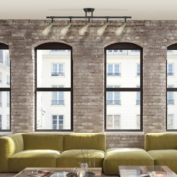 Rennes 5-Light Track Lighting, Oil Rubbed Bronze Finish, Antique Brass Sockets,