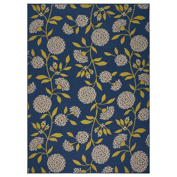 Noble House Viola 130x94" Indoor/Outdoor Fabric Floral Area Rug in Blue/Green