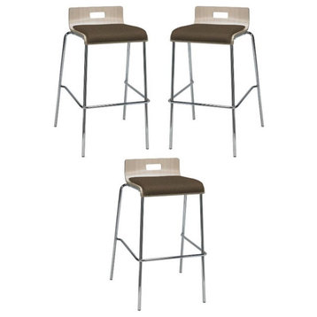 Home Square 30" Low Back Fabric Seat Bar Stool in Natural/Fudge - Set of 3