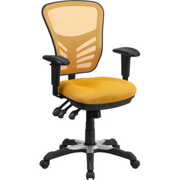 Mid-Back Mesh Swivel Task Chair with Triple Paddle Control, Orange, Yellow