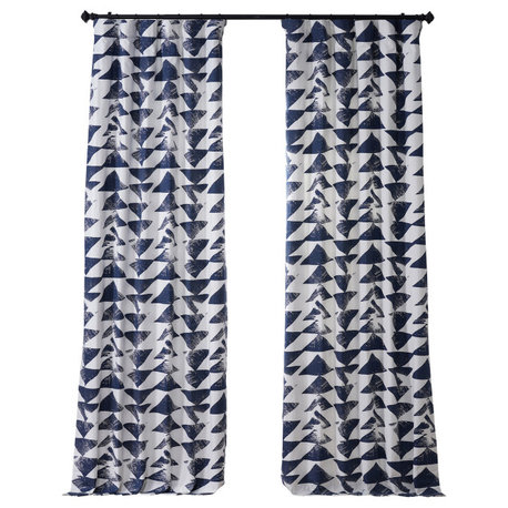 Triad Indigo Printed Cotton Twill Curtain Single Panel, 50"x84"