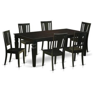 7-Piece Dinette Set With a Dining Table and 6 Wood Kitchen Chairs, Black