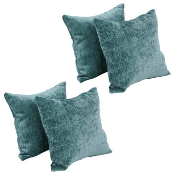 17" Jacquard Throw Pillows With Inserts, Set of 4, Reverber Lagoon