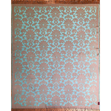 Wool and Cotton Damask Throw, Aqua