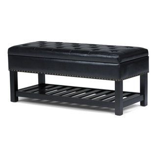 Simpli Home Lomond Storage Ottoman Bench in Tanners Brown