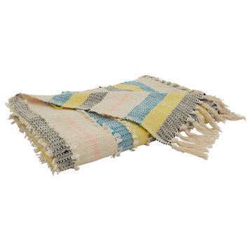 Throw Blanket With Fringe Stripe Design, Multi, 50"x60"