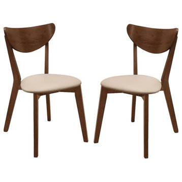 Set of 2 Dining Side Chairs, Beige and Chesnut