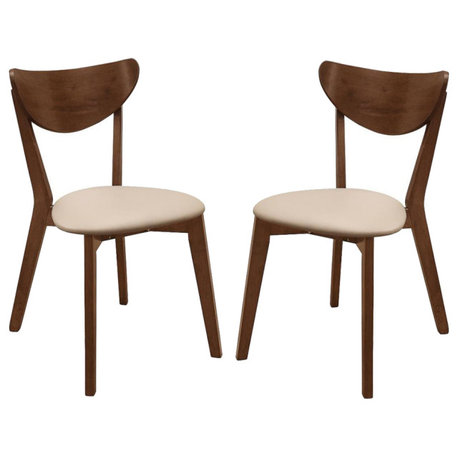 Set of 2 Dining Side Chairs, Beige and Chesnut