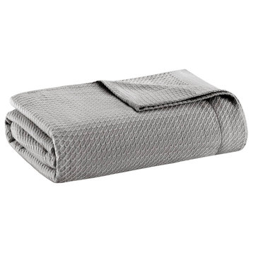 Madison Park Egyptian Cotton All-Season Woven Bedding Blanket, Grey