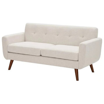 Midcentury Modern Loveseat, Sturdy Wooden Frame & Comfortable Fabric Seat, Beige