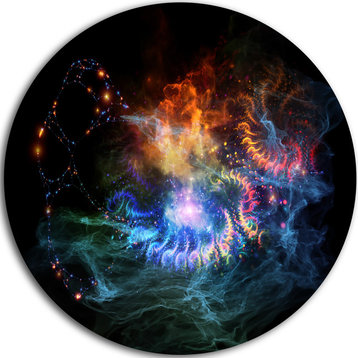 Flame Lights Of Network, Abstract Digital Art Disc Metal Artwork, 23"