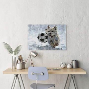 "Dog and Soccer Ball" Painting Print on Wrapped Canvas