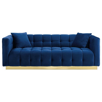 Vivacious Sofa: Vintage-Style Tufted Performance Velvet with Gold Stainless Ste