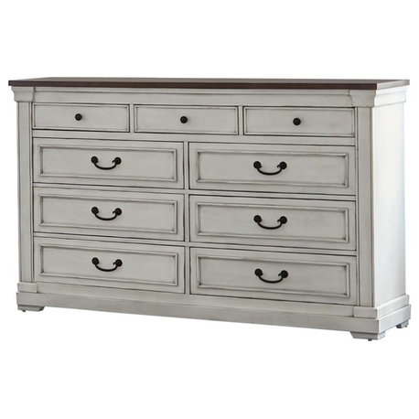 Coaster Hillcrest 9-drawer Farmhouse Wood Dresser Dark Rum and White