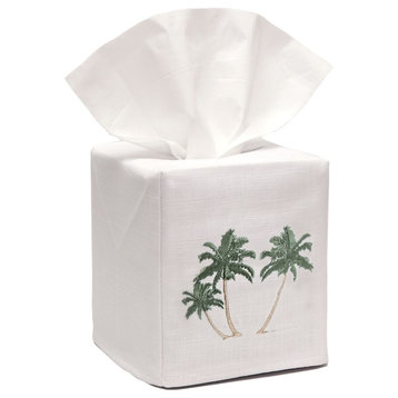 Linen Tissue Box Cover, Three Palm Trees