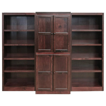Classic Bookcase, Wide Design With Center Cabinets & Multiple Shelves, Cherry