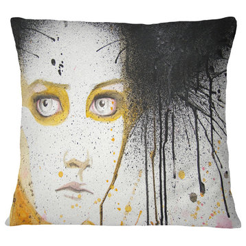 Beautiful Girl With Yellow Eyes Abstract Portrait Throw Pillow, 18"x18"