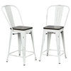 Ash 24" Wood Seat Counter Stool Set of 2, Matte White and Elm
