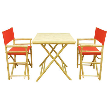 Bamboo Set of 2 Director Chairs and 1 Square Bamboo Table, Red