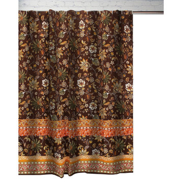 Benzara BM293200 Shower Curtain, Brown Microfiber Polyester, Jacobean Print