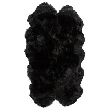 100% New Zealand Sheepskin, Black, 4'x6'