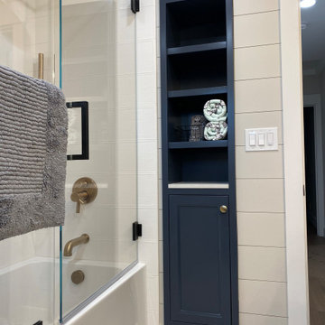 Custom Navy Blue Bathroom Vanity with Brass Hardware