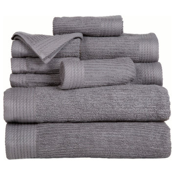 10-Piece Bath Towel Set 100% Cotton Ribbed Pile Absorbent Towels, Silver