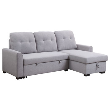 ACME Amboise Fabric Reversible Sleeper Sectional Sofa with Storage in Light Gray