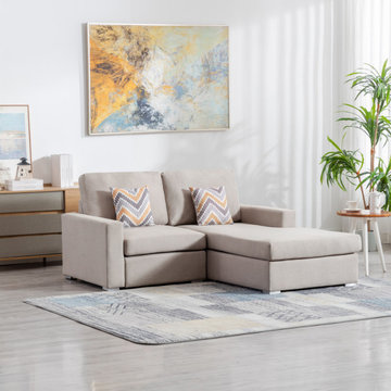 Nolan 67" Linen 2-Seater Reversible Sofa Chaise with Pillows and Interchangeable
