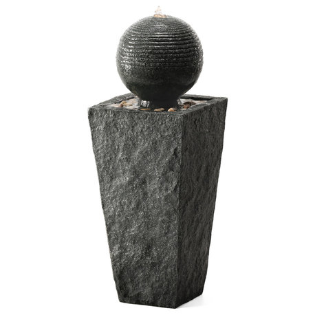 31.69"H Polyresin Rippling Floating Sphere Pedestal Outdoor Fountain