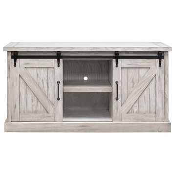 Avondale 60" TV Console Barn Door Wood Accent Cabinet Fully Assembled White