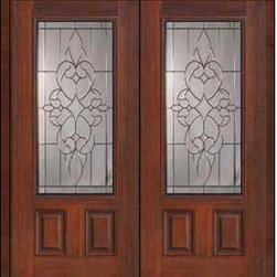 Prehung Double Door 80 Fiberglass Courtlandt 2 Panel 3/4 Lite Glass - Front Doors
