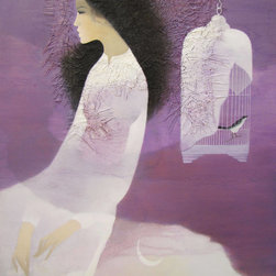 Lady with Bird Cage - Paintings