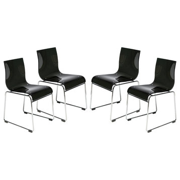 LeisureMod Lima Lucite Acrylic Dining Side Chairs, Set of 4, Black