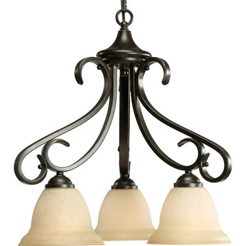Progress Lighting 3-Light Chandelier With Etched Glass Shades, Forged Bronze