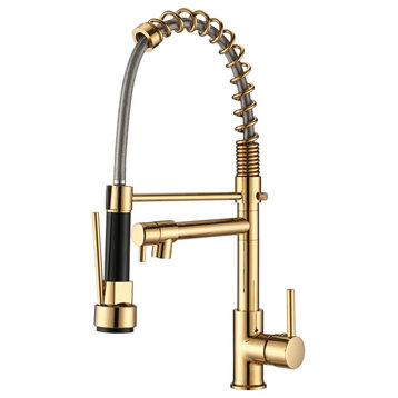 Single Handle Pull-down Kitchen Faucet with Deck Plate Polished Gold