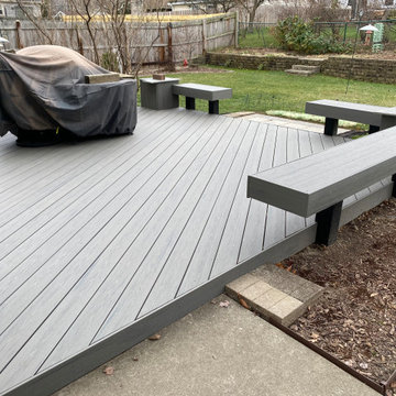 Silver Maple TimberTech Deck with Floating Benches & Planter Boxes in Bartlett