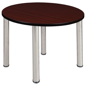 Kee 36" Round Breakroom Table, Mahogany/Chrome